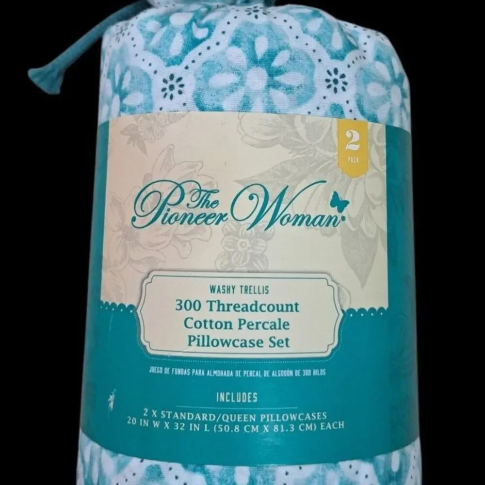 Pioneer Woman Washy Trellis 300 Thread Count Home Bed Floral Pillowcase Set 2